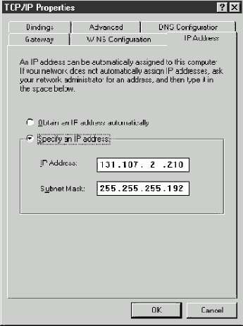 Диалоговое окно свойств TCP/IP в Windows NT